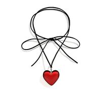 Hattba Gargantilla gótica de terciopelo negro con colgante de corazón grande para mujer, elegante tejido anudado con lazo, cadena ajustable, collar de corazón para niñas, talla única, como se describe