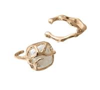 Hattba Juego de anillos de plata con perlas irregulares para mujer, elegantes diseños barrocos en aleación resistente, portátiles para aniversarios, 1.4cm/0.55inch, Metal