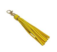 Hattba Llavero con borlas hecho a mano, elegante colgante de piel sintética con borlas y anillos de metal para una fijación segura, amarillo, 14.6cm