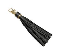 Hattba Llavero con borlas hecho a mano, elegante colgante de piel sintética con borlas y anillos de metal para una fijación segura, Negro, 14.6cm