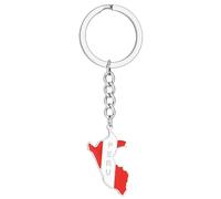 Hattba Llavero con colgante de bandera de Perú para mujeres y hombres, llavero de acero con mapa del país para bolsa, joyería de coche, recuerdo de Navidad, plata, Talla única
