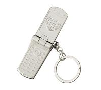 Hattba Llavero portátil con forma de teléfono de 4 cm, diseño de figura de juguete plegable con tapa giratoria, plata