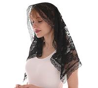 Hattba Mantilla de encaje español tradicional vintage para cubrir la cabeza, bufanda para capilla católica, velo de capilla católica, velo para cubrir la cabeza, misa latina, Negro, Talla única