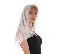 Hattba Mantilla de encaje español tradicional vintage para cubrir la cabeza, bufanda para capilla católica, velo de capilla católica, velo para cubrir la cabeza, misa latina, blanco, Talla única
