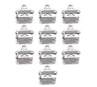 Hattba Paquete de 10 colgantes vintage para máquina de escribir, estilo retro, joyería con textura de aleación, adecuado para entusiastas de la moda