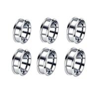 Hattba Paquete de 6 anillos vacíos de moda en blanco, anillos de acero inoxidable ranurados unisex para joyería unisex, talla única, como se describe, como se describe