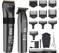 Hatteker Cortadora de pelo profesional y cortadora de hoja en T para hombres inalámbrico barba barbero Clipper kit de corte de pelo kit de aseo de corte de pelo IPX7 impermeable