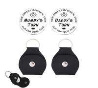 HattusaShield 2 Pcs Nuevo Regalo de Papá Mamá Moneda de Decisión, Moneda de Decision para Nuevos Padres, Regalo Bebe Embarazadas, Regalos Bebe Recien Nacido Niño, Contiene 2 Llaveros de Cuero