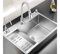 HaTur Fregadero de Cocina 1 Seno de Acero Inoxidable 60 * 45 cm Fregaderos con 1 cuenco Lavabo de Un Solo Tazón con accesorios (Plata)