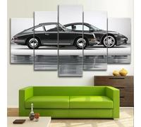 HATUROPO Lienzos decorativos cuadros pared lienzo Porsch 911 Coupe Coche Negro arte de pared de lienzo 5 piezas cuadros decoracion salon modernos cuadros para dormitorios