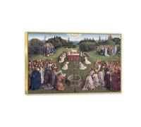 Hau3sh3a Jan Van Eyck Arte de pared Adoración del cartel de cordero místico estampado gótico católico en lienzo Pintura sala de estar dormitorio dormitorio de pared fría 30x20cm(12x8in) enmarcado