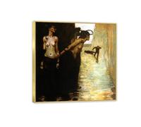 Hau3sh3a Pintura sobre Lienzo Franz von Stuck El asesino Reproducción en Lienzo cuadro decorativo salon dormitorio baño cocina del hogar estilo granja70x70cm(28x28in) Marco dorado