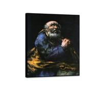 Hau3sh3a Reproducción de pinturas famosas de Francisco Goya en lienzo El San Pedro arrepentido Impresión en Lienzo cuadros decoracion Dormitorio oficina baño 35x30cm(14x12in) Marco negro