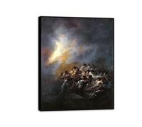 Hau3sh3a Reproducción de pinturas famosas de Francisco Goya en lienzo fuego en la noche Impresión en Lienzo cuadros decoracion Dormitorio oficina baño 80x60cm(32x24in) Marco negro