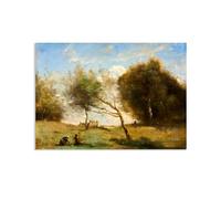 Hau3sh3a Reproducciones de Pinturas al óleo Jean-Baptiste-Camille Corot Detrás de la pequeña casa cuadros pinturas famosas Paisajes poster Decoración de Pared para Salón Dormitorio 85x60cm Poster