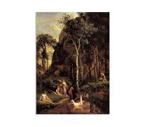 Hau3sh3a Reproducciones de Pinturas al óleo Jean-Baptiste-Camille Corot Diana sorprendida en su baño cuadros pinturas famosas Paisajes poster Decoración de Pared para Salón Dormitorio 100x70cm Poster