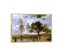 Hau3sh3a Reproducciones de Pinturas al óleo Jean-Baptiste-Camille Corot El sendero de las vacas Cuadro en Lienzo Paisajes Famosos Decoración de Pared para Salón Dormitorio 55x40cm Marco dorado