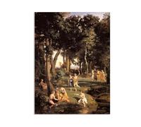 Hau3sh3a Reproducciones de Pinturas al óleo Jean-Baptiste-Camille Corot Sileno cuadros pinturas famosas Paisajes poster Decoración de Pared para Salón Dormitorio 40x30cm Sin marco