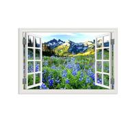 Hau3sh3a ventanas con paisaje verde,Fiori Spring Snow Mountain Plants,Cuadro en Lienzo bosque 3D Ventana,lienzos modernos para el salón 105x70cm(41x28in) Sin marco