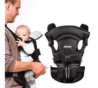 hauck 4 Way Carrier Mochila Portabebes Ergonomica, Porta Bebes Recien Nacidos hasta 12 kg, Marsupio Bebe con Soporte de Cuello y Cabeza, 4 Posiciones, Negro