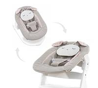 hauck Alpha Bouncer 2 en 1, Powder Bunny Beige Bloom - Asiento de bebé para trona de madera Alpha+ con marco de rebote, arnés de cadera de 3 puntos y cojín, desde el nacimiento hasta 9 kg