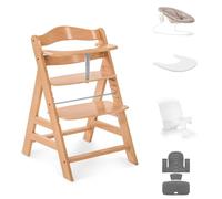 hauck Alpha+ Economy Bundle, haya natural, trona de madera desde el nacimiento hasta los 99 años, trona Grow Along con hamaca para recién nacido, reductor de asiento de bebé, almohadilla de asiento y