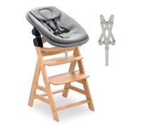 hauck Alpha Newborn Set Pro Trona Evolutiva de Madera de Haya, Nature Grey | Hamaca para bebé recién nacido, apta desde el nacimiento, hasta 90 kg, arnés de 5 puntos, barra de seguridad