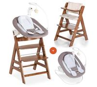 hauck Alpha Plus Newborn Set Deluxe Trona Evolutiva Bebe con Hamaca, Cojín y Arnés - Hamaca Alta Reclinable desde el Nacimiento - Silla Madera Niño Regulable - Tronas Infantiles de Madera - Nogal