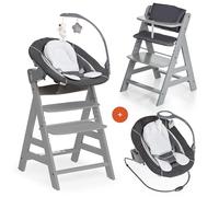 hauck Alpha Plus Newborn Set Deluxe Trona Evolutiva Bebe con Hamaca, Cojín y Arnés - Hamaca Alta Reclinable desde el Nacimiento - Silla Madera Niño Regulable - Tronas Infantiles de Madera - Gris
