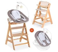 hauck Alpha Plus Newborn Set Deluxe Trona Evolutiva Bebe con Hamaca, Cojín y Arnés - Hamaca Alta Reclinable desde el Nacimiento - Silla Madera Niño Regulable - Tronas Infantiles de Madera - Natural