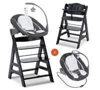 hauck Alpha Plus Newborn Set Deluxe Trona Evolutiva Bebe con Hamaca, Cojín y Arnés - Hamaca Alta Reclinable desde el Nacimiento - Silla Madera Niño Regulable - Tronas Infantiles de Madera - Negro