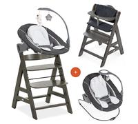 hauck Alpha Plus Newborn Set Deluxe Trona Evolutiva Bebe con Hamaca, Cojín y Arnés - Hamaca Alta Reclinable desde el Nacimiento - Silla Madera Niño Regulable - Tronas Infantiles de Madera - Charcoal