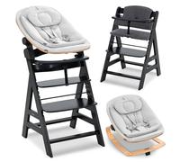 hauck Alpha Plus Newborn Set Eco Bouncer Trona Madera Evolutiva desde el Nacimiento - Sillas Tronas para Niños con Hamaca Recién Nacidos y Cojín de 2 Piezas - Negro