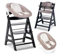 hauck Alpha Plus Newborn Set Trona Evolutiva Recién Nacidos con Hamaca Cojín y Arnés - Silla Alta de Madera para Bebés desde el Nacimiento - Tronas Primeras Comidas para Niños - Beige Negro