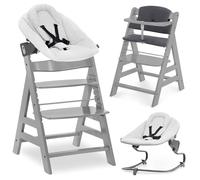 hauck Alpha Plus Set Trona Bebé con Bouncer Premium - Gris | Trona evolutiva de madera hasta 90 kg | hamaca reclinable recién nacidos, cojín algodón y arnés 5 puntos
