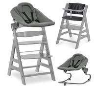 hauck Alpha Plus Set Trona Bebé con Bouncer Premium - Gris | Trona evolutiva de madera hasta 90 kg | hamaca reclinable recién nacidos, cojín algodón y arnés 5 puntos