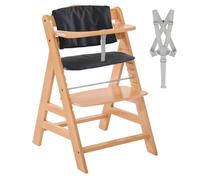 hauck Alpha Plus Trona de Madera Evolutiva Bebe con Arnés de 5 Puntos y Cojín de 2 Piezas - Silla Infantil Comedor desde 6 Meses - Soporta hasta 90 kg Natur/Gris