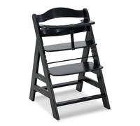 hauck Alpha Plus Trona Evolutiva, Madera de Haya Certificada FSC®, Sillas Tronas para Bebe desde 6 Meses hasta 90 kg, Silla Bebe con Arnés de 5 Puntos y Barra Protectora, Negro