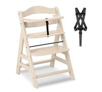 hauck Alpha Plus Trona Evolutiva Madera de Haya Certificada FSC® | Sillas Tronas para Bebé desde 6 Meses hasta 90 kg - Incluye Arnés de 5 Puntos y Barra Protectora - Vainilla