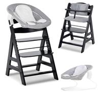 hauck Alpha Plus Trona Newborn Set con Bouncer 2in1 - Negro | Trona evolutiva y silla alta de madera para bebés desde nacimiento | in ouncer 2in1, cojín y arnés