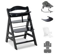 hauck Alpha+ Premium Bundle, Beech Black - Silla alta de madera desde el nacimiento hasta los 99 años - Trona Grow Along con mecedora reclinable para recién nacido, reductor de asiento de bebé