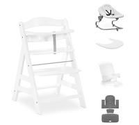 hauck Alpha+ Premium Bundle, Beech White - Silla alta de madera desde el nacimiento hasta los 99 años - Trona Grow Along con mecedora reclinable para recién nacido, reductor de asiento de bebé