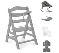 hauck Alpha+ Premium Bundle, gris haya, silla alta de madera desde el nacimiento hasta los 99 años, trona Grow Along con mecedora reclinable para recién nacido, reductor de asiento de bebé