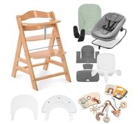 hauck Alpha+ Start N Grow Set - Tronas de Bebé de Madera desde el Nacimiento hasta 90 kg - Incluye Hamaca 3 en 1 con Funda de Muselina, Reductor, Cojín, Bandeja y Juego con 3 Actividades - Gris