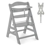 hauck Alpha Plus Trona Evolutiva Madera de Haya Certificada FSC® | Sillas Tronas para Bebé desde 6 Meses hasta 90 kg - Incluye Arnés de 5 Puntos y Barra Protectora - Gris