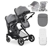 hauck Atlantic Twin Carro Gemelar desde el Nacimiento - Carrito Bebe con 2 Capazos Convertibles en Sillas de Paseo Reclinables - Cochecito Doble con Accesorios Mosquitera y Capota UV50+ - Gris