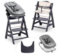 hauck Beta Plus Trona Bebé Newborn Set con Highchair Bouncer - Gris | Silla alta evolutiva con ruedas desde nacimiento | incl. Highchair Bouncer, bandeja y cojín