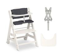 hauck Beta Plus Trona Evolutiva Madera con Certificado FSC Cojín y Bandeja, a partir de 6 Meses con Arnés de Seguridad y Ruedas, Sistema Antivuelco, Blanco