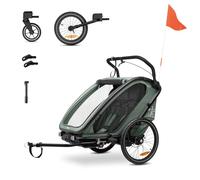 hauck Bike N Walk Duo Set Completo 3 en 1 Remolque Bicicleta 2 Niños - Silla de Paseo Doble Plegable desde 6 Meses hasta 22 kg o 120 cm - Suspensión - Freno de mano - Maletero - Dark Green