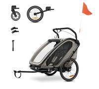 hauck Bike N Walk Duo Set Completo 3 en 1 Remolque Bicicleta 2 Niños - Silla de Paseo Doble Plegable desde 6 Meses hasta 22 kg o 120 cm - Suspensión - Freno de mano - Maletero - Light Gray